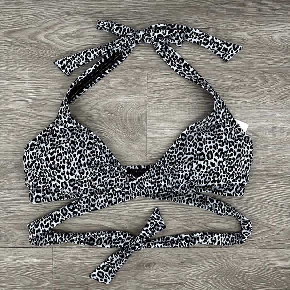 NWT Social Angel Bikini Set Halter Wrap Top High Rise Bottom Black White - Small - Picture 15 of 16